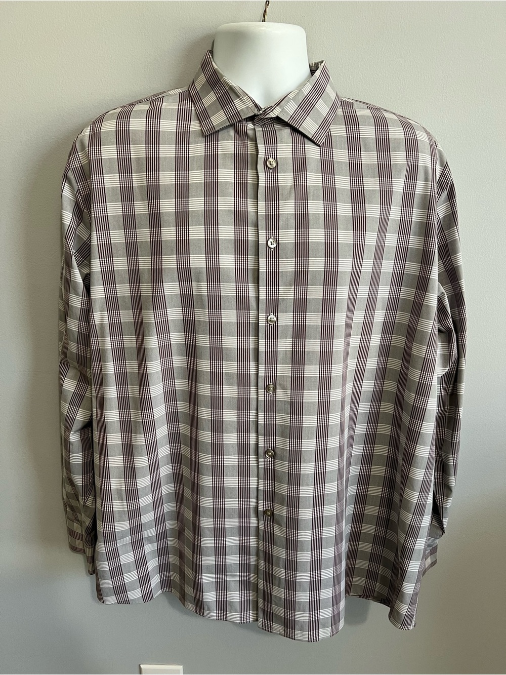 Geoffrey Beene Plaid Slim Fit Flex Collar Sz 17-17 1/2 Button-Down Dress Shirt